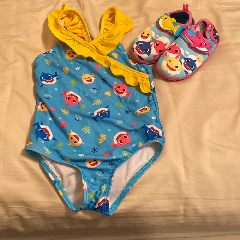 Toddler swim suit with matching water shoes!